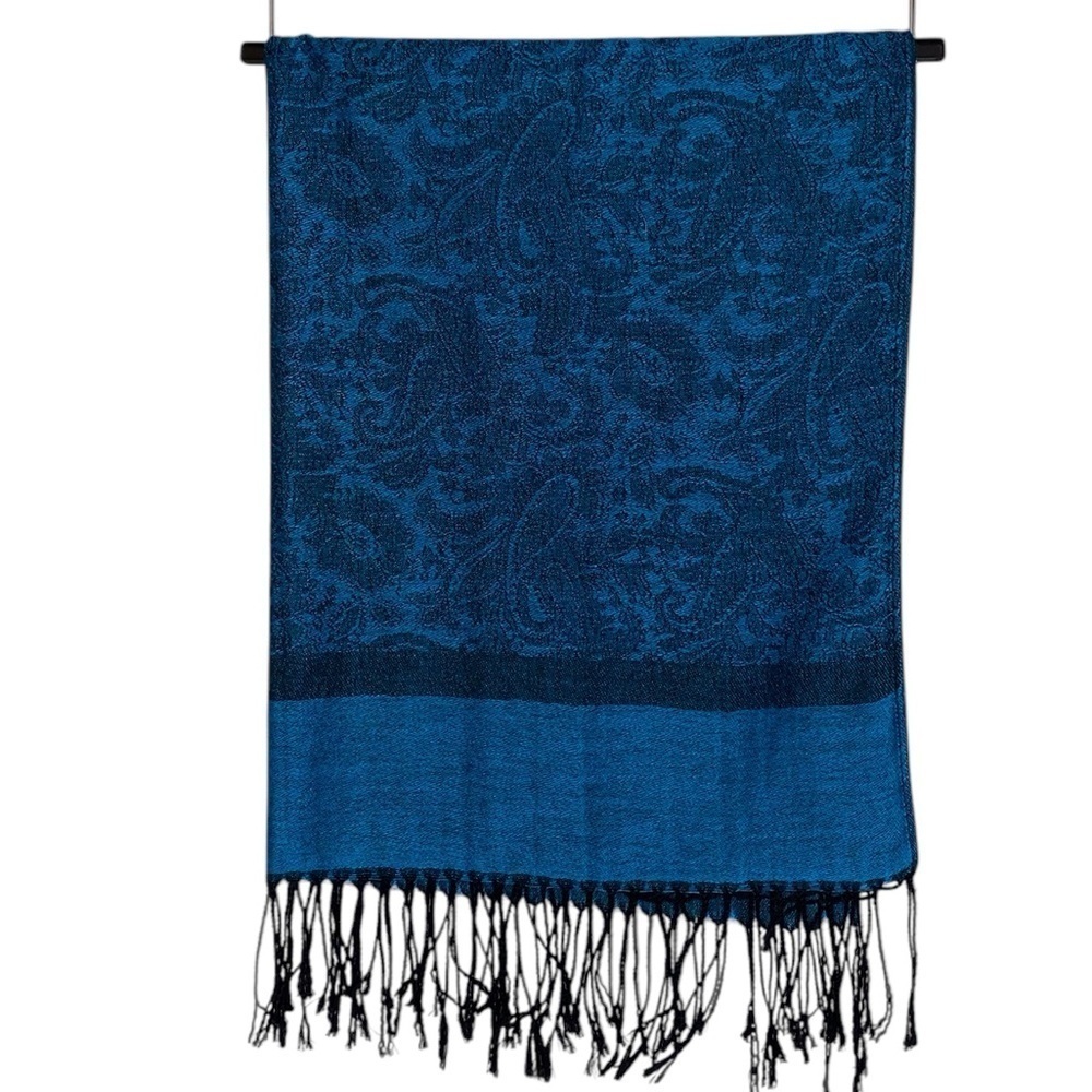 PASHMINA* Style Paisley Jacquard Patterned Scarf Wrap Shawl in TUR & BLK - Picture 6 of 8